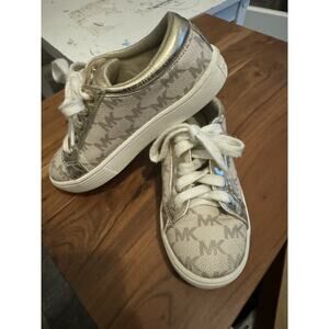 Michael Kors Girls Ivy Nettle Camel Gold MK Logo Lace Sneakers Sz 12 Kids Shoes